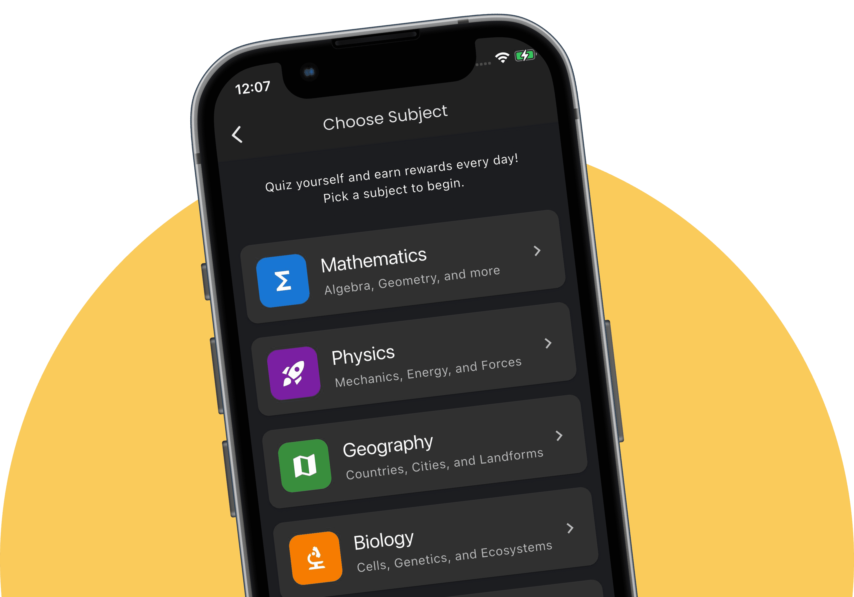 App interface showing learning progress